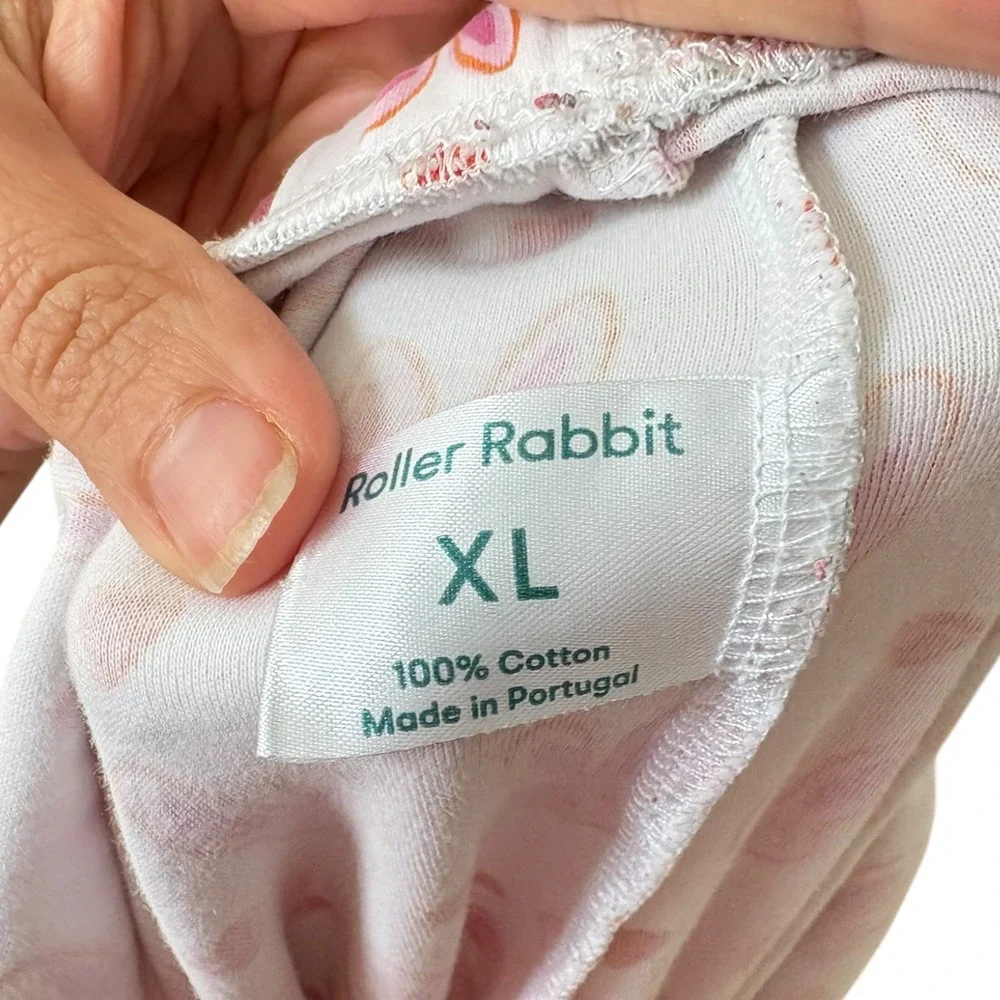 Roller Rabbit Lovestruck Bunny Heart Cotton Pajama Set XL Henley Top Pants - Picture 8 of 8